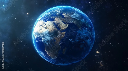 Fototapeta Naklejka Na Ścianę i Meble -  A blue Earth with the African continent on it, dark background, earth day concept