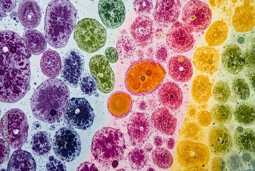 Study of protozoa and plant cells under the microscope, educational science photo