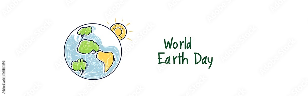 A simple line drawing of the Earth with trees and clouds around it, earth day concept A simple line drawing of the Earth with trees and clouds around it, earth day concept