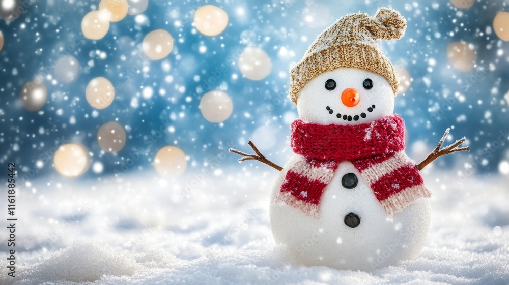 Festive Snowman in Winter Wonderland Scene Festive Snowman in Winter Wonderland Scene