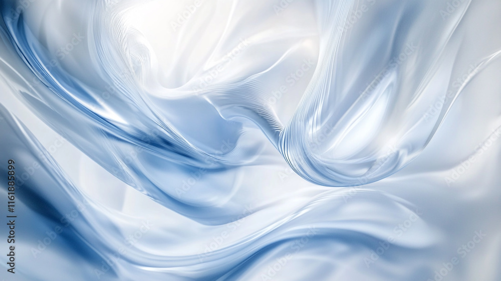Obraz premium A blue and white fabric with a wavy pattern, Frost Veil: White Satin and Soft, Crease Waves, A Showcasing of Icy Elegance