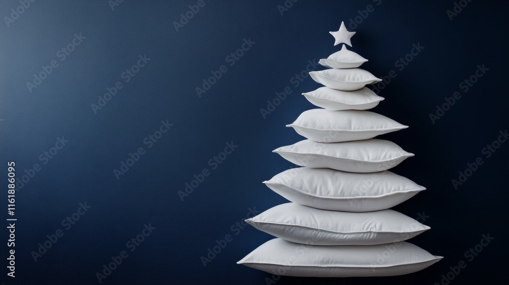 A white Christmas tree made of pillows A white Christmas tree made of pillows