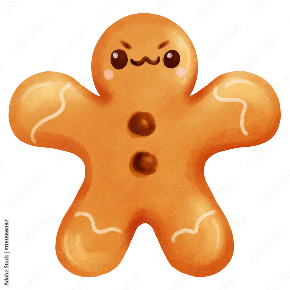 Cute Angry Gingerbread Man Illustration with Frosting Details Cute Angry Gingerbread Man Illustration with Frosting Details