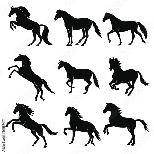 create a vector bundle pack of 9 horse silhouette