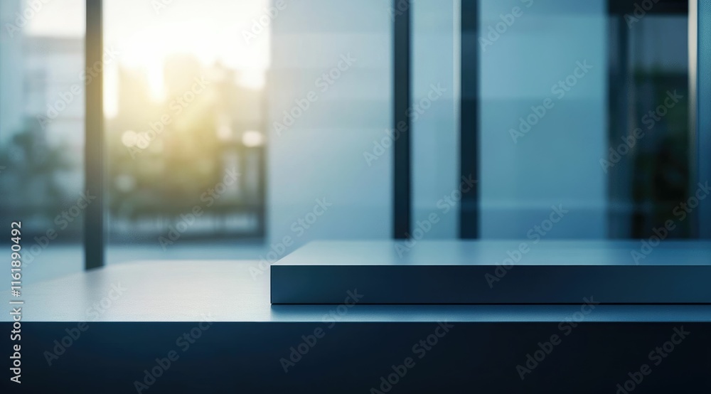 Fototapeta premium Modern minimalist display platform in a bright office space.