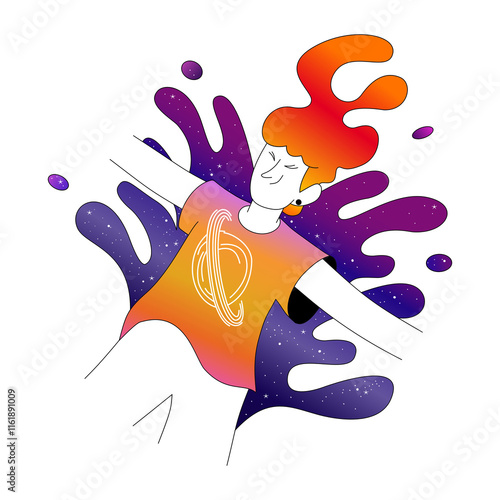 Man falling backward into an ink pool filled with stars – This image represents creativity, brilliance, and imagination in flat design style.