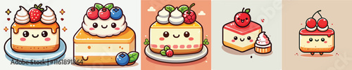 Collection of cute animated fruit cake vectors