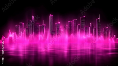 Neon Cityscape Glowing Pink Skyline Reflection photo