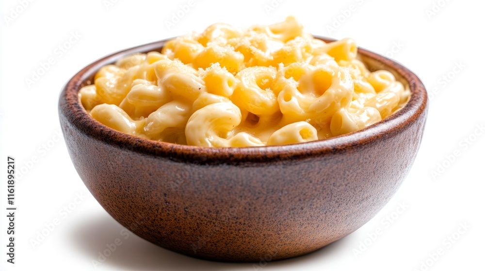 Creamy mac and cheese in a bowl, isolated on white background Creamy mac and cheese in a bowl, isolated on white background