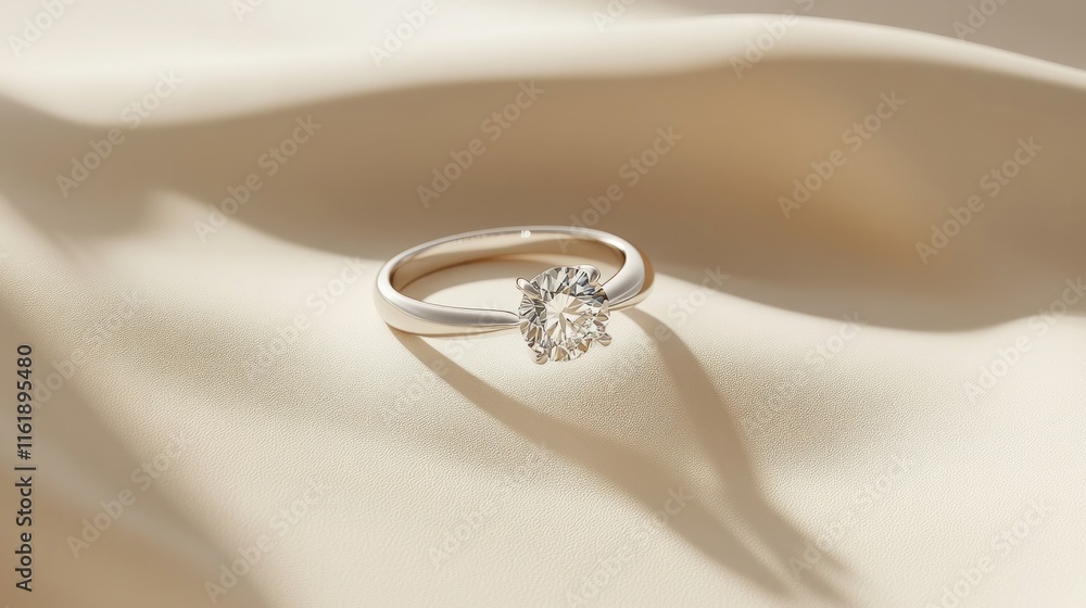 A diamond ring is on a white cloth A diamond ring is on a white cloth