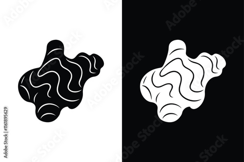 Minimalist Ginger Root and Leaf. Black and White Vector Icon