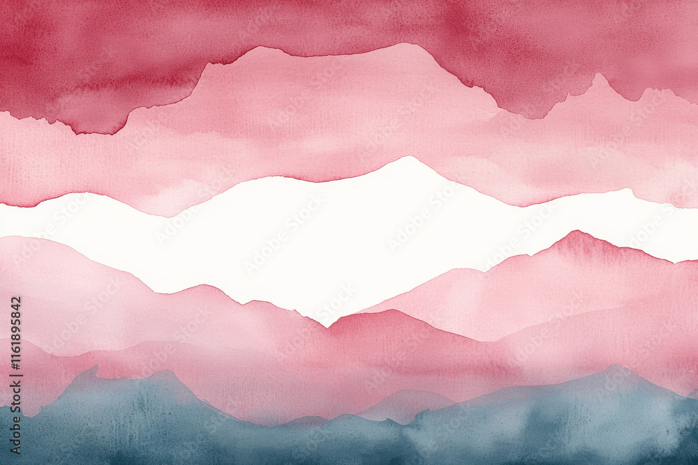 Abstract watercolor landscape with pink and teal layers Abstract watercolor landscape with pink and teal layers