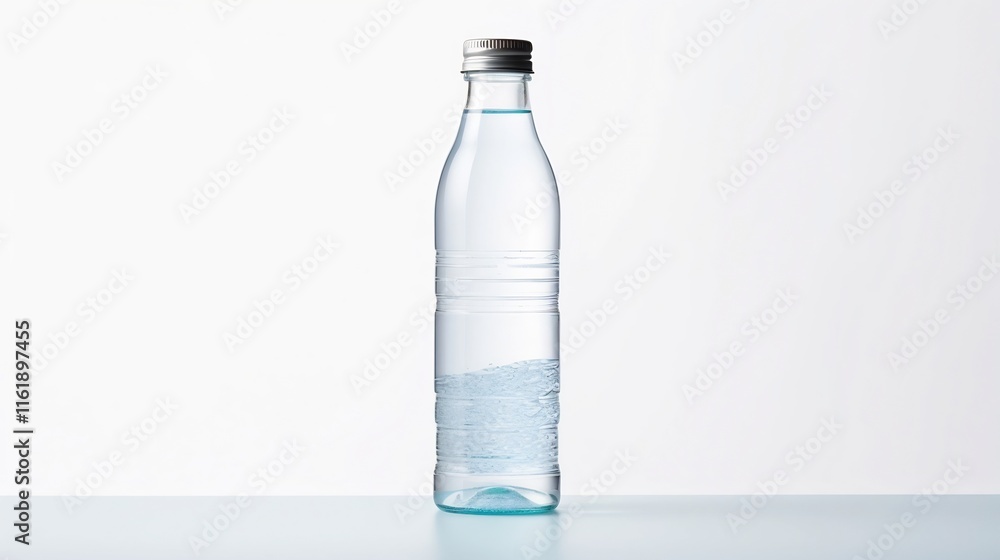 Minimalist and clean image of an alkaline water bottle placed against a plain white background showcasing the product s simplicity and purity Minimalist and clean image of an alkaline water bottle placed against a plain white background showcasing the product s simplicity and purity