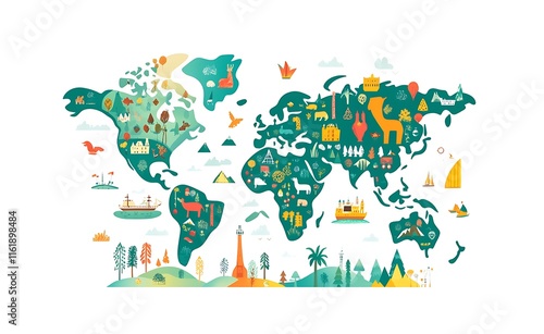 World map, a simple vector graphic design on a white background