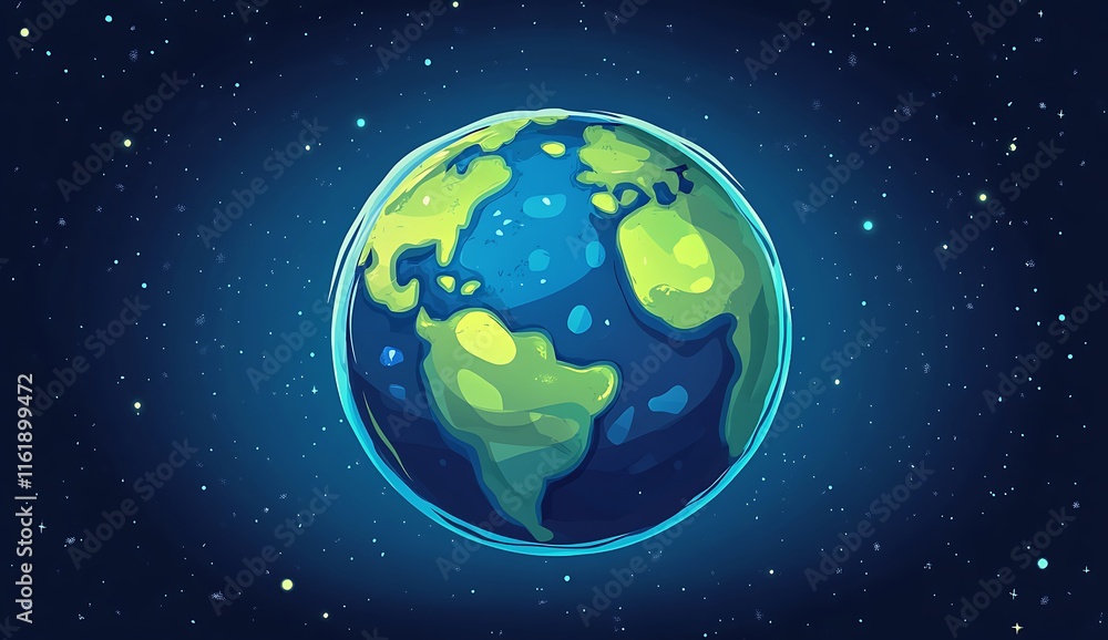 3D cartoon planet Earth icon, blue background, earth day concept 3D cartoon planet Earth icon, blue background, earth day concept