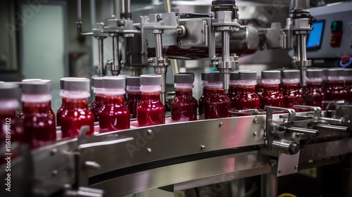 Automated equipment efficiently filling and sealing bottles of various sauces on a high speed conveyor belt in a modern food processing factory