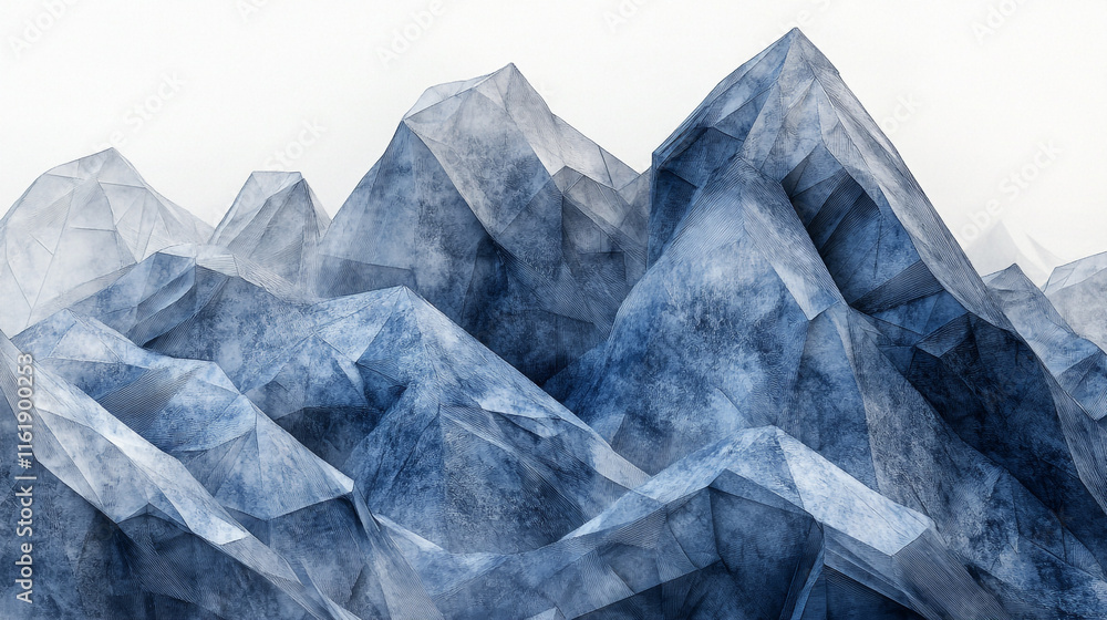Naklejka premium Abstract mountain landscape created with geometric shapes in shades of blue and gray