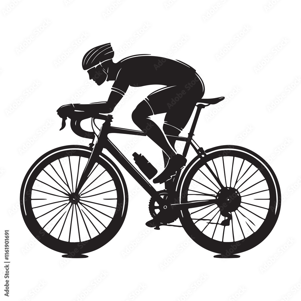 Fototapeta premium Cycling Silhouette Vector Illustration, Solid White Background.