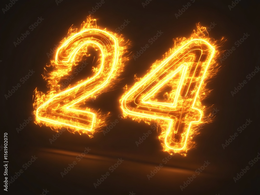 Flaming Numbers Twenty Four Glowing Brightly