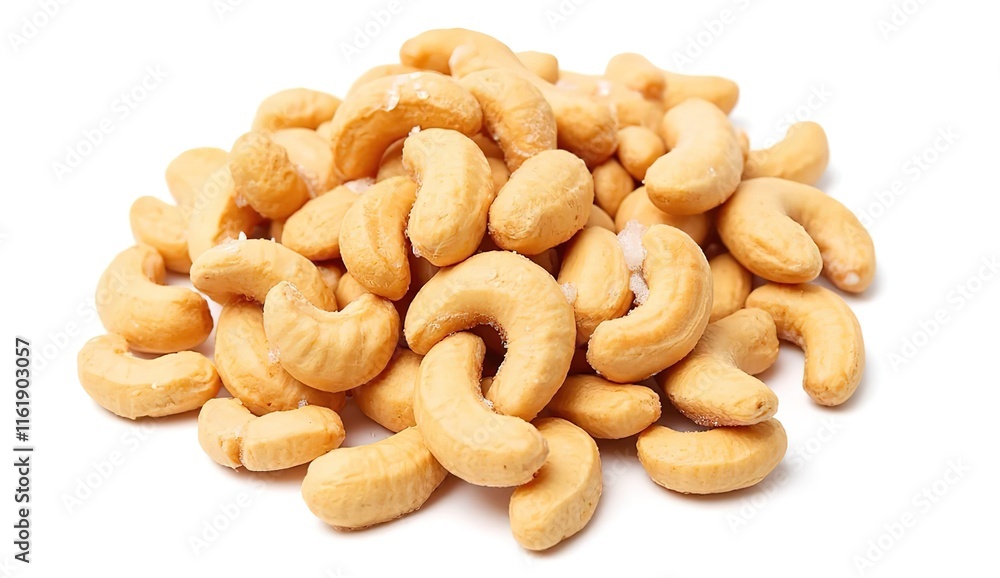 A handful of whole cashew nuts, isolated on a white background, showcasing a popular snack A handful of whole cashew nuts, isolated on a white background, showcasing a popular snack
