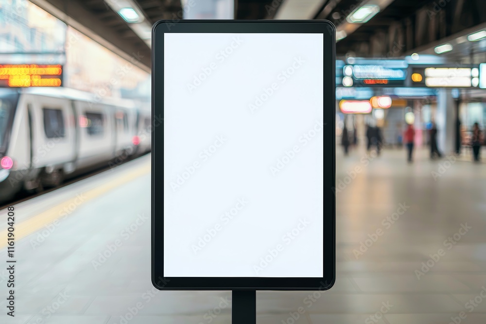 Modern blank billboard at a bustling train station. Perfect for your advertisement Modern blank billboard at a bustling train station. Perfect for your advertisement