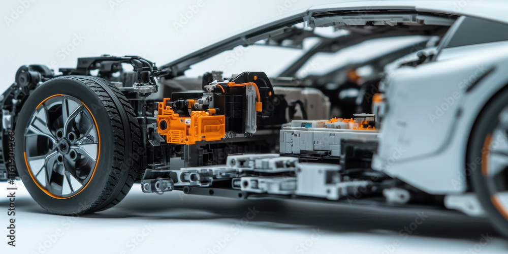 Fototapeta premium cross-section of a electric vehicle ev car isolated on white background