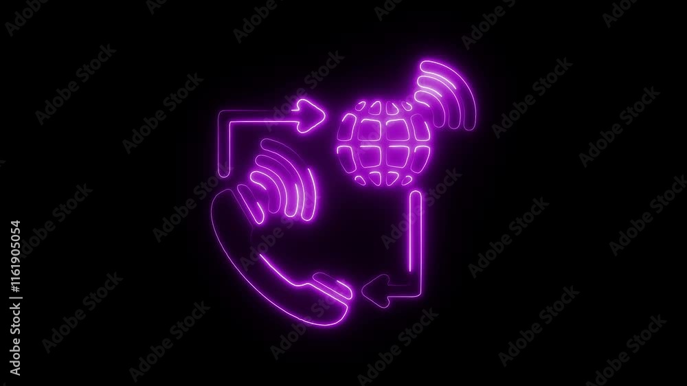 Glowing Neon VoIP Icon Animation on Black Background, HD Motion Graphic Video Representing Voice Over Internet Protocol Communication Glowing Neon VoIP Icon Animation on Black Background, HD Motion Graphic Video Representing Voice Over Internet Protocol Communication