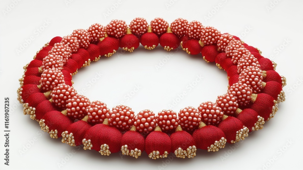 Obraz premium Red and gold beaded necklace, circular design.