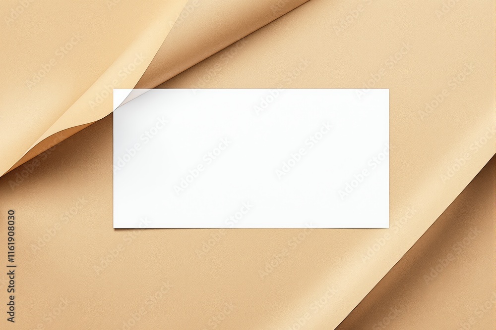 White blank card on beige folded paper, minimalist style, clean background, concept for design or branding mockup. Ai generative White blank card on beige folded paper, minimalist style, clean background, concept for design or branding mockup. Ai generative