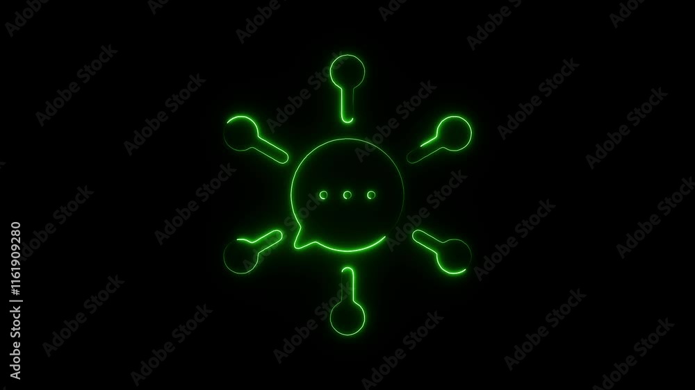Glowing Neon Communication Network Icon Animation on Black Background, HD Motion Graphic Video Representing Global Connectivity Glowing Neon Communication Network Icon Animation on Black Background, HD Motion Graphic Video Representing Global Connectivity