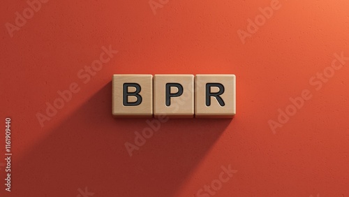 BPR - Business process reengineering - acronym on wooden cubes. BPR , acronym on wooden cubes.Business Concept.3D rendering on red background. photo