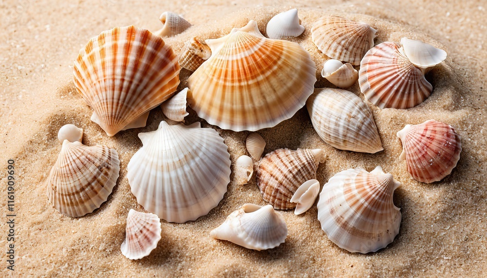 collection of shells in the sand on the beach collection of shells in the sand on the beach