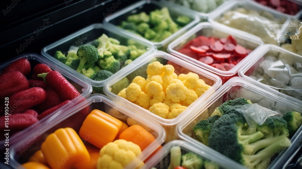Close up View of Assorted Frozen Fruits and Vegetables Being Prepared for Packaging and Shipment to Retailers and Consumers Close up View of Assorted Frozen Fruits and Vegetables Being Prepared for Packaging and Shipment to Retailers and Consumers