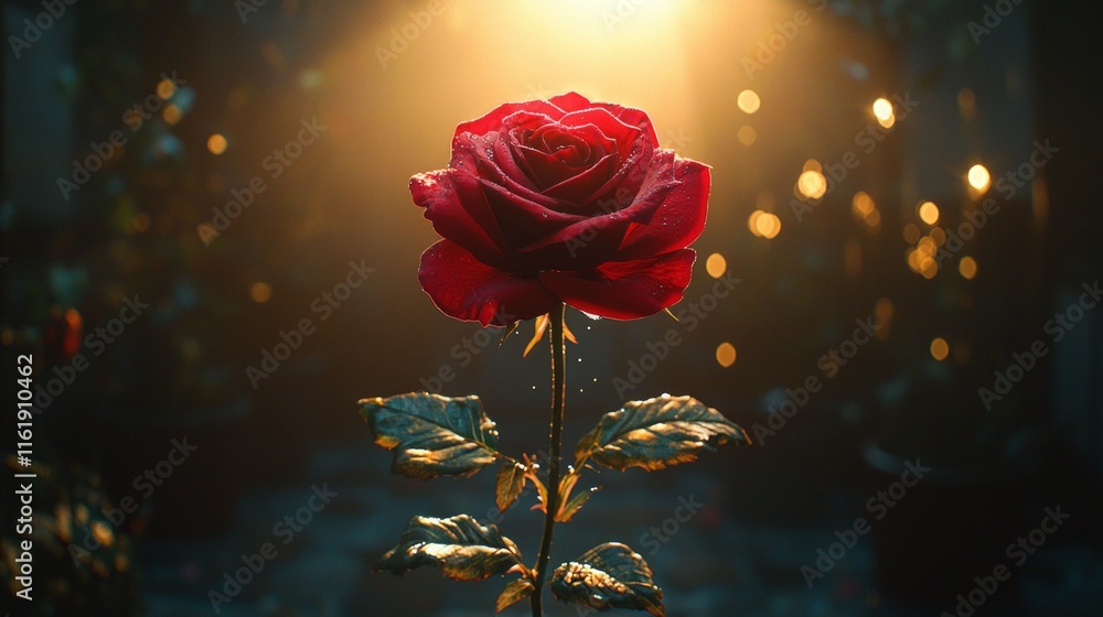 Fototapeta premium A red rose is in the foreground of the image