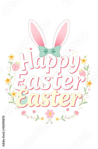 Wallpaper Mural A cheerful and colorful typography design that says Happy Easter Easter in pastel tones, with illustrations of Easter eggs, bunny ears, and spring flowers.

 Torontodigital.ca