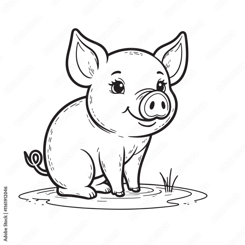 Fototapeta premium Pig line art vector on white background 