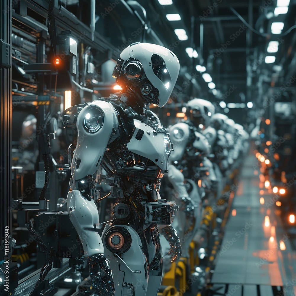 Futuristic Robotic Automation in Modern Industrial Factory Futuristic Robotic Automation in Modern Industrial Factory