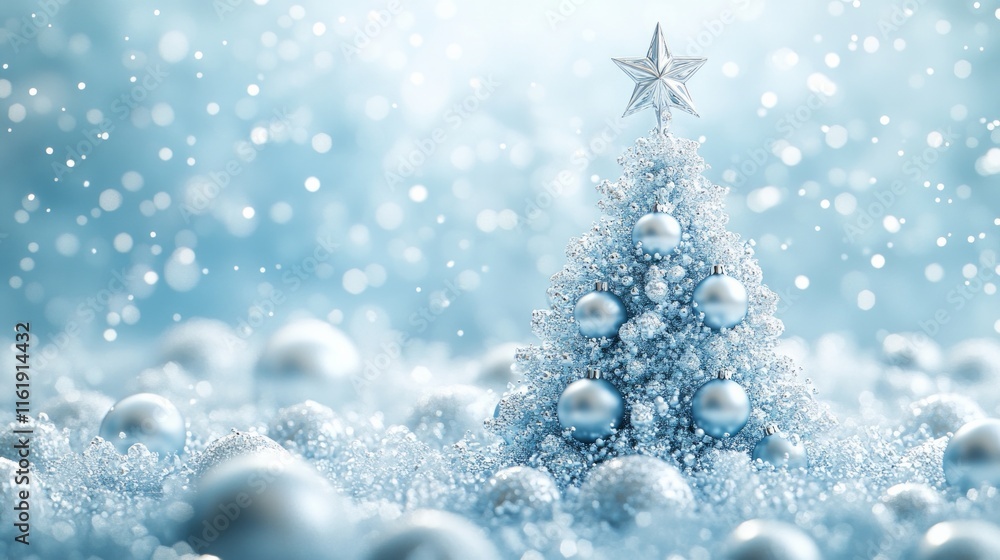 A Christmas tree with many shiny blue ornaments A Christmas tree with many shiny blue ornaments