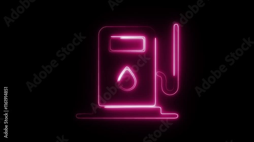 Glowing Neon Gas Station Icon, Fuel Pump, Energy Supply Technology, HD Video Motion Graphic Animation on Black Background photo