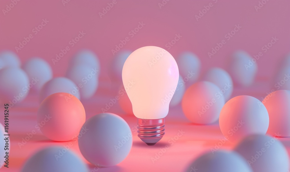 One of Lightbulb glowing among shutdown light bulb in dark area with copy space for creative thinking , problem solving solution and outstanding concept by 3d rendering technique One of Lightbulb glowing among shutdown light bulb in dark area with copy space for creative thinking , problem solving solution and outstanding concept by 3d rendering technique