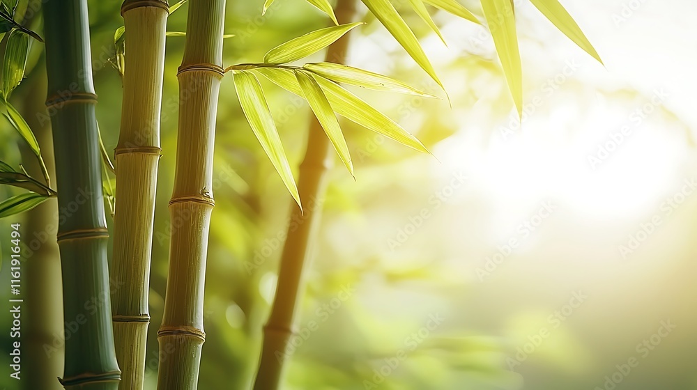 Obraz premium Serene Bamboo Forest Sunlight Through Lush Green Leaves