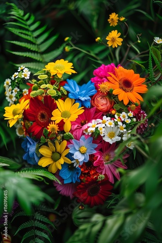 Wallpaper Mural A colorful bouquet of flowers intermingles with lush greenery, presenting a vibrant display of nature's beauty, ideal for celebrating love, joy, and special moments. Torontodigital.ca