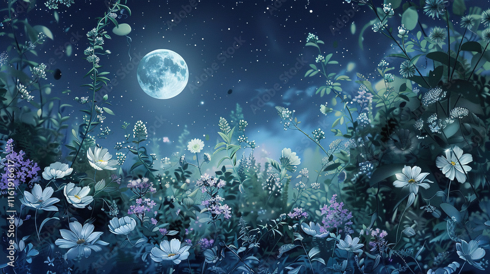 Fototapeta premium night sky with purple flowers