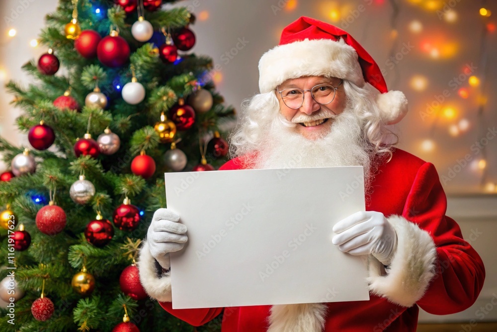 Naklejka premium santa claus holdig a blank paper 