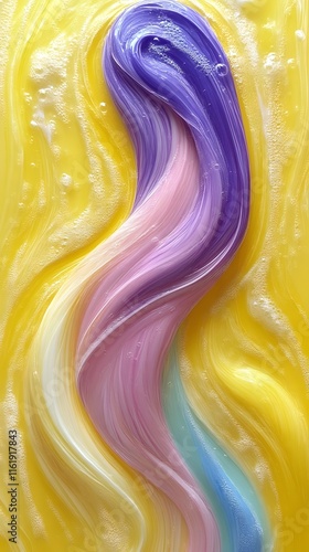 Pastel rainbow slime swirl on yellow background. photo