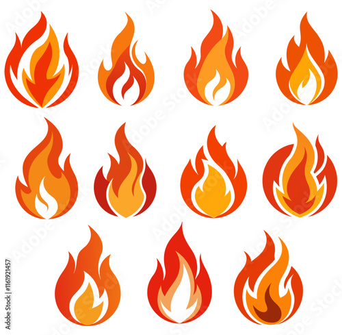 fire flames set. Vector illustration.