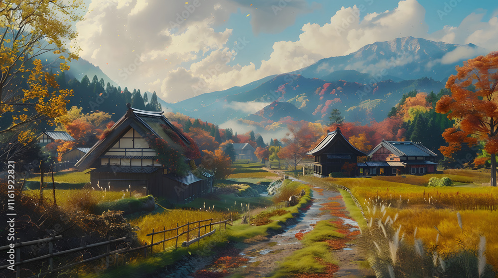 Fototapeta premium Autumn scenery rural Japan Japanese vibes