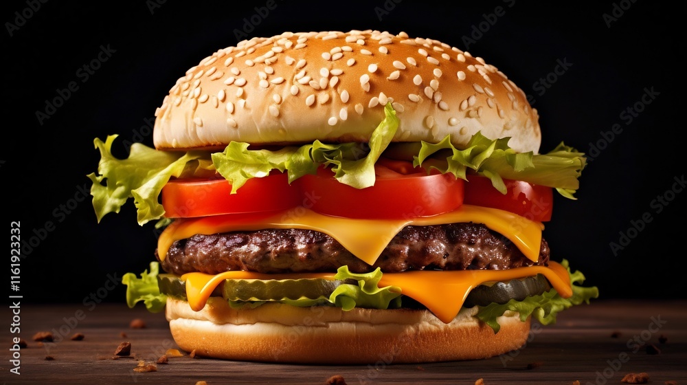 Delectable Cheeseburger Featuring Melted Cheese Crisp Lettuce and Juicy Tomato on a Pure White Background for Restaurant or Food Branding Delectable Cheeseburger Featuring Melted Cheese Crisp Lettuce and Juicy Tomato on a Pure White Background for Restaurant or Food Branding