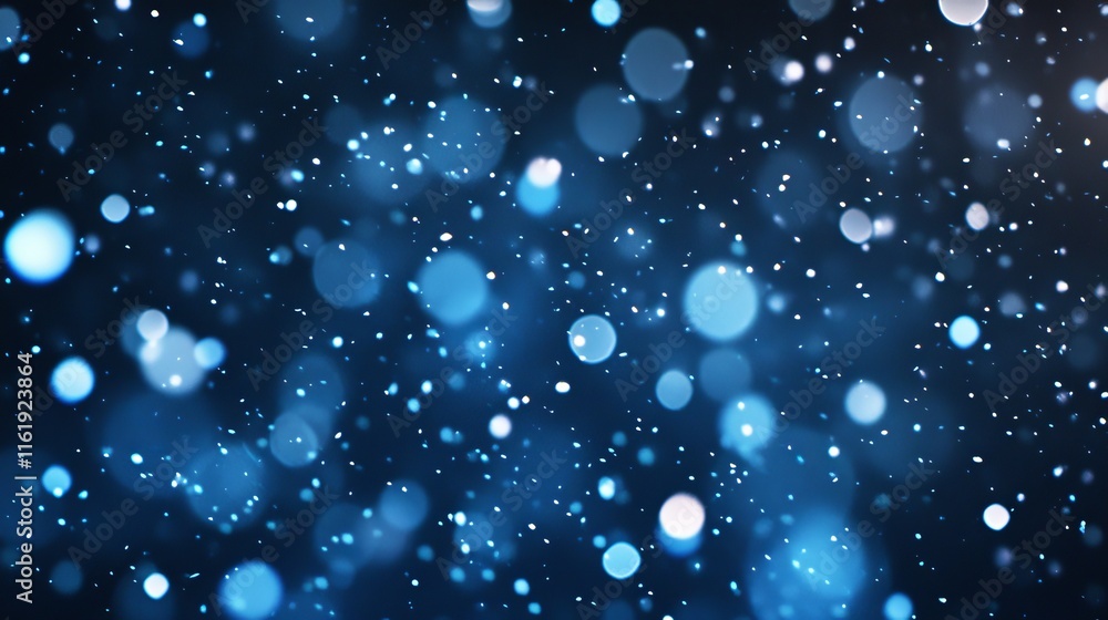 Abstract blue bokeh lights on dark background, magical snowfall effect for holiday designs and festive new year templates Abstract blue bokeh lights on dark background, magical snowfall effect for holiday designs and festive new year templates