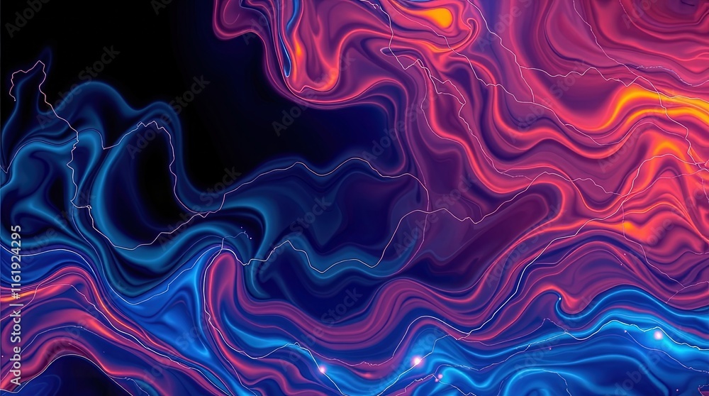 Electrically vivid fluid abstract design, half negative space, Electrically vivid fluid abstract design, half negative space,